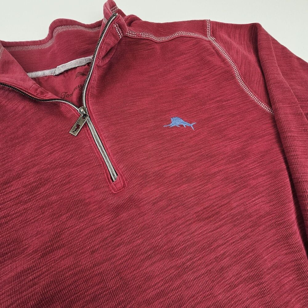 Tommy Bahama Mens XL Quarter Zip Pullover Red Pima Cotton Tencel Sweater